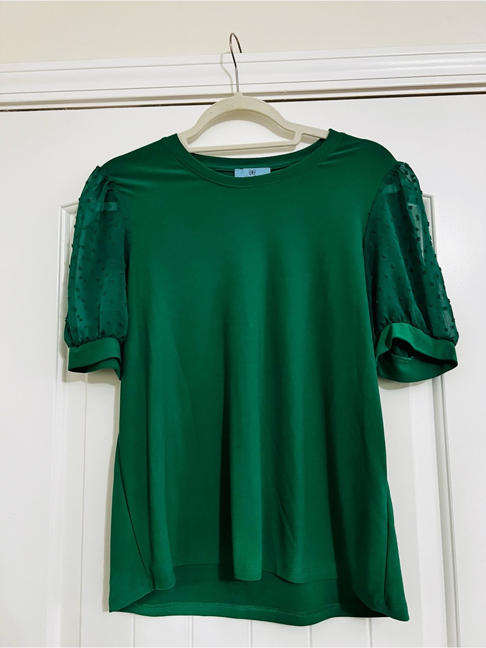 CeCe Emerald Green Swiss Dot Puff-Sleeve Top Size Medium